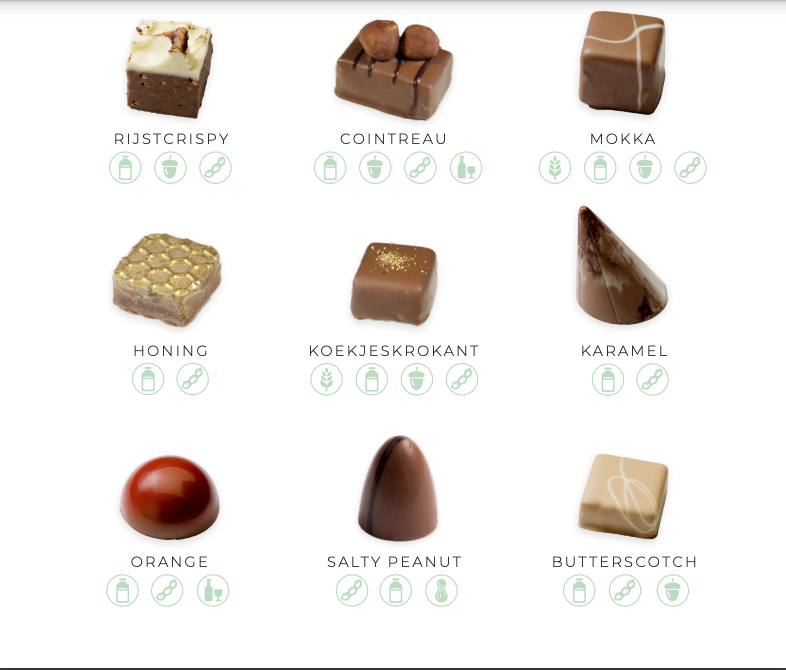 Soorten bonbons van Visser Chocolade