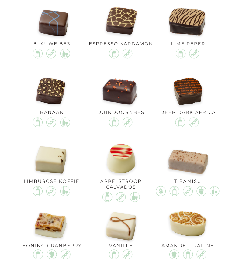 Soorten bonbons van The Chocolate Block