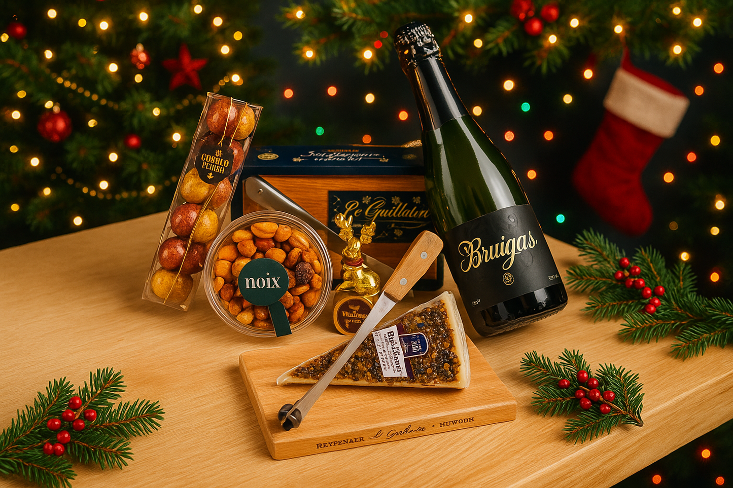 Luxe kerstpakket met geschenken en delicatessen