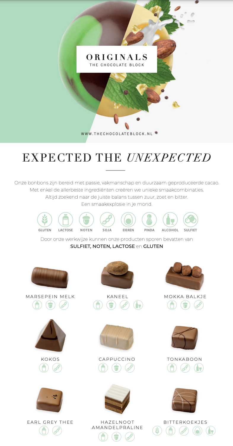 Soorten bonbons van The Chocolate block
