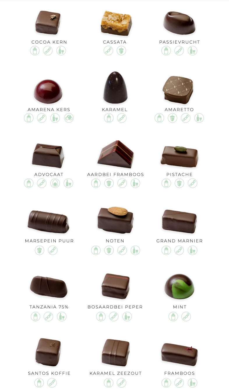 Soorten bonbons van Visser Chocolade